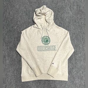 Women's Champion Heathered Oatmeal Oregon Ducks - Seal Pullover Hoodie - Size L
